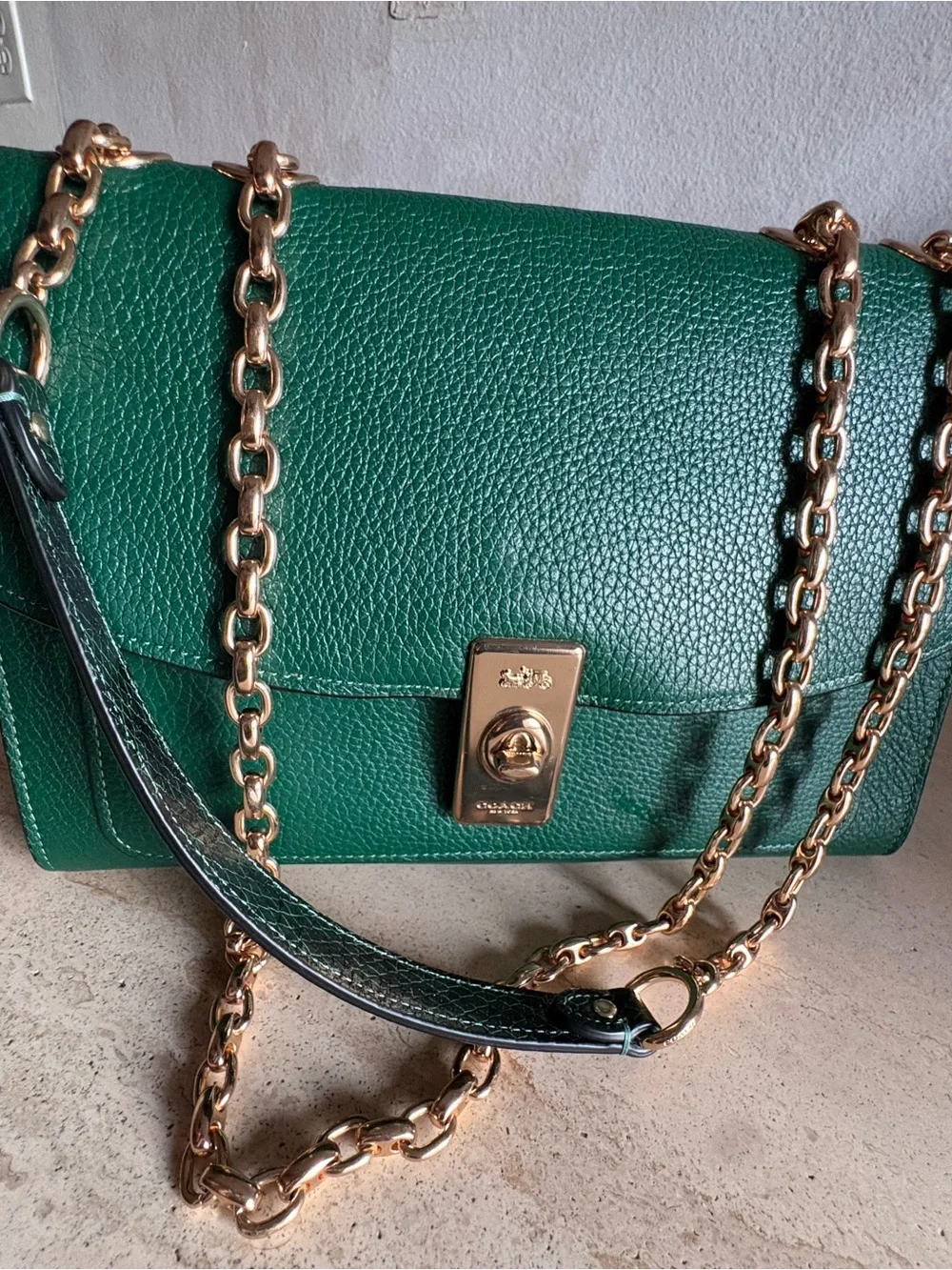 Green Coach Edie Shoulder Bag with Gold Hardware